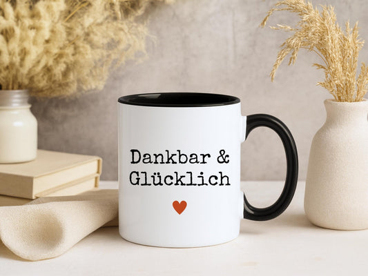Dankbar Tasse Statement Keramikbecher zweifarbig Herbst Geschenk, Herbsttasse für Dankbarkeit Geschenk für Freundin