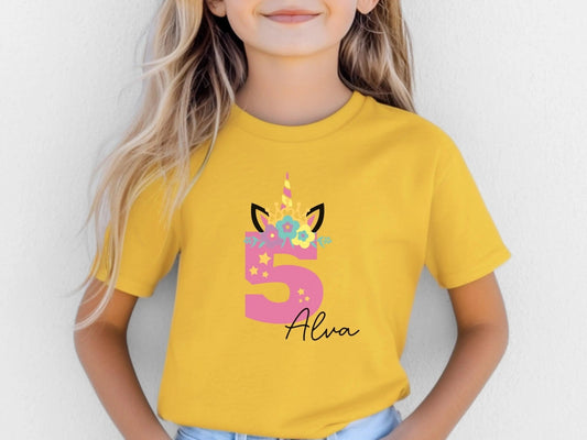 Geburtstags - Shirt Geburtstagskind T-shirt Einhorn Geschenk Kindergeburtstag Kinder Geschenke Geburtstagsshirt Mädchen Personalisiert