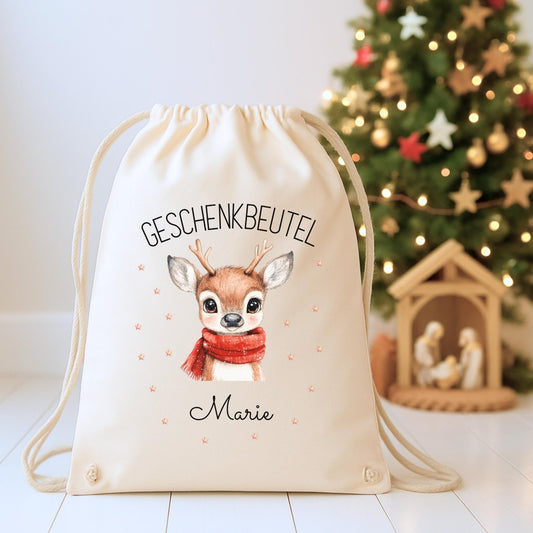 Großer Nikolausbeutel aus Baumwolle, Personalisierter Stoffbeutel zu Weihnachten für Kinder, Geschenkbeutel zu Weihnachten und Nikolaus