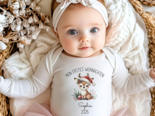 Personalisierter Babybody Weihnachten - Geschenke Mein erstes Weihnachten Outfit Baby - Weihnachtsgeschenk Bio Baby Body aus Baumwolle