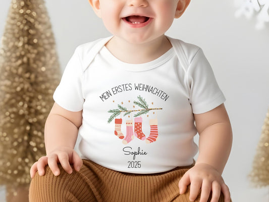 Personalisierter Babybody Weihnachten - Geschenke Mein erstes Weihnachten Outfit Baby - Weihnachtsgeschenk Bio Baby Body aus Baumwolle