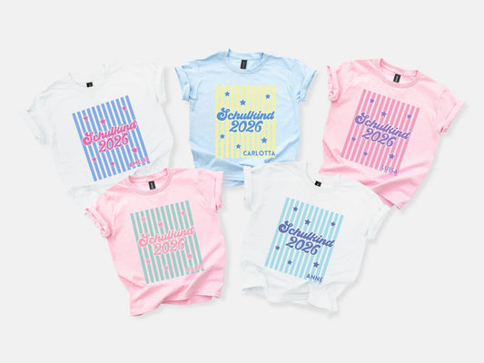 Schulkind T-Shirt mit Streifen personalisiert zur Einschulung - Mamas & Minis