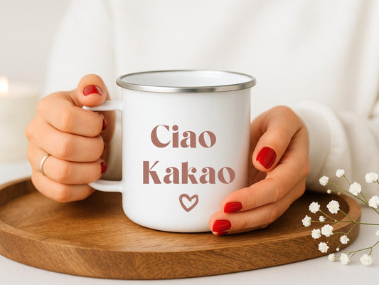 Tasse Emaille als Abschiedsgeschenk Ciao Kakao Statement Tasse für Abschied Kollegin Geschenk für Freundin Camping Becher