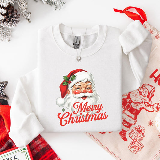 Vintage Weihnachtspullover mit Weihnachtsmann Merry Christmas