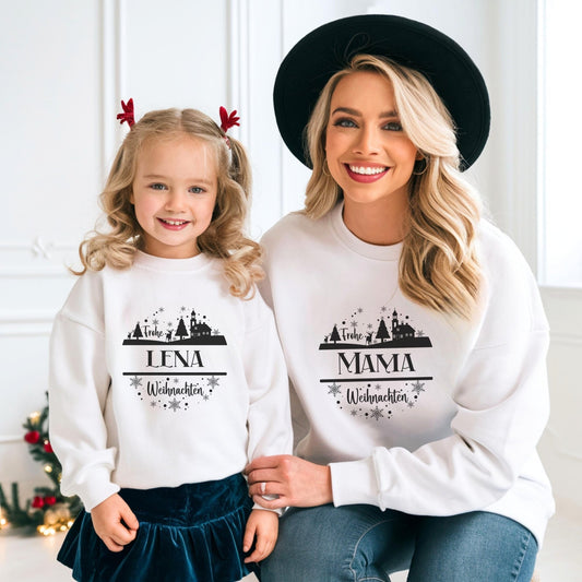 Weihnachtspullover für die Familie Personalisiert, Weihnachtsoutfits für Geschwister, Mama, Papa, Mini, Baby Weihnachten Partnerlook