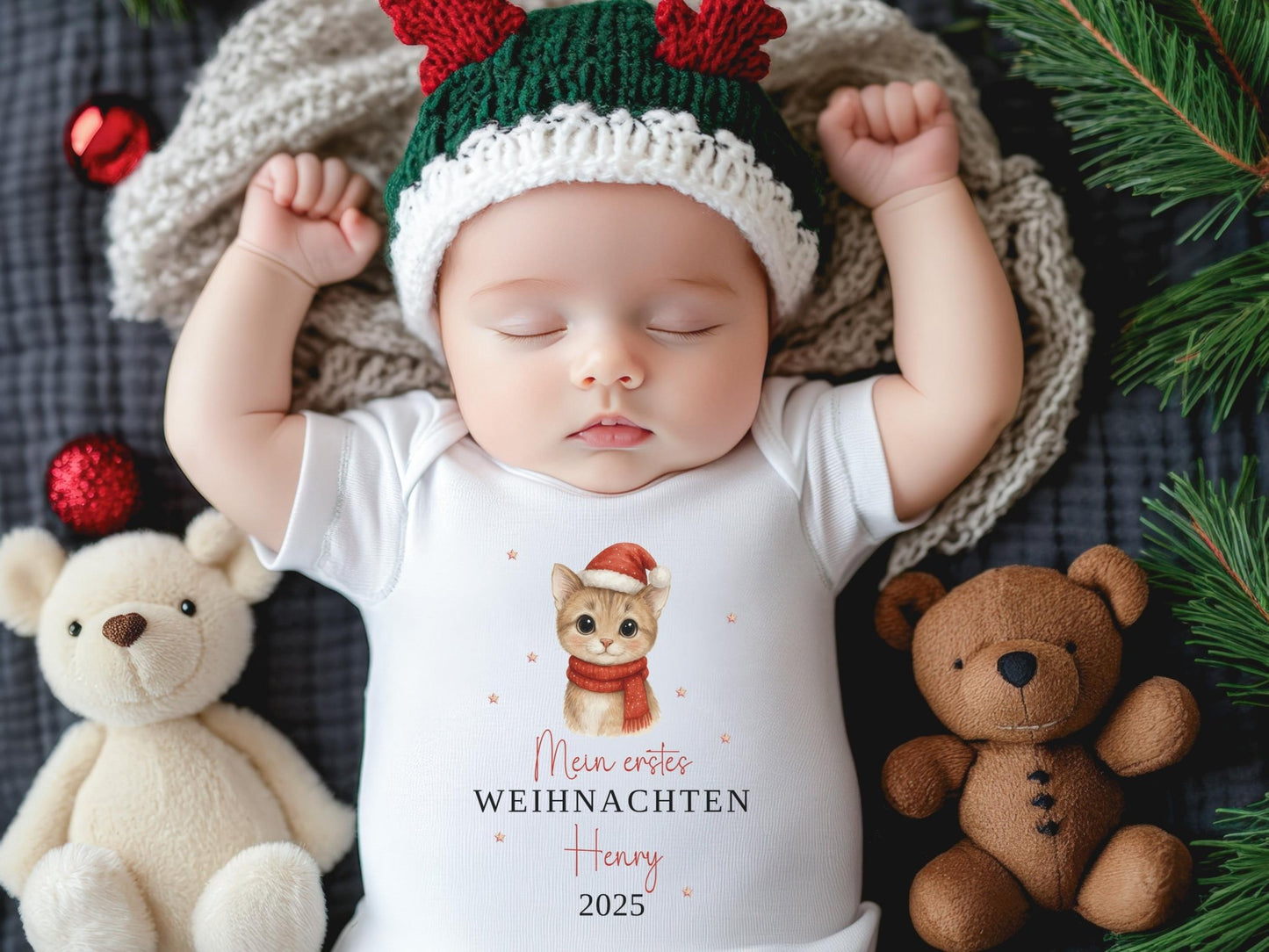 Babybody Weihnachten Personalisiert aus Bio Baumwolle Mein erstes Weihnachten Baby - Weihnachtsgeschenk