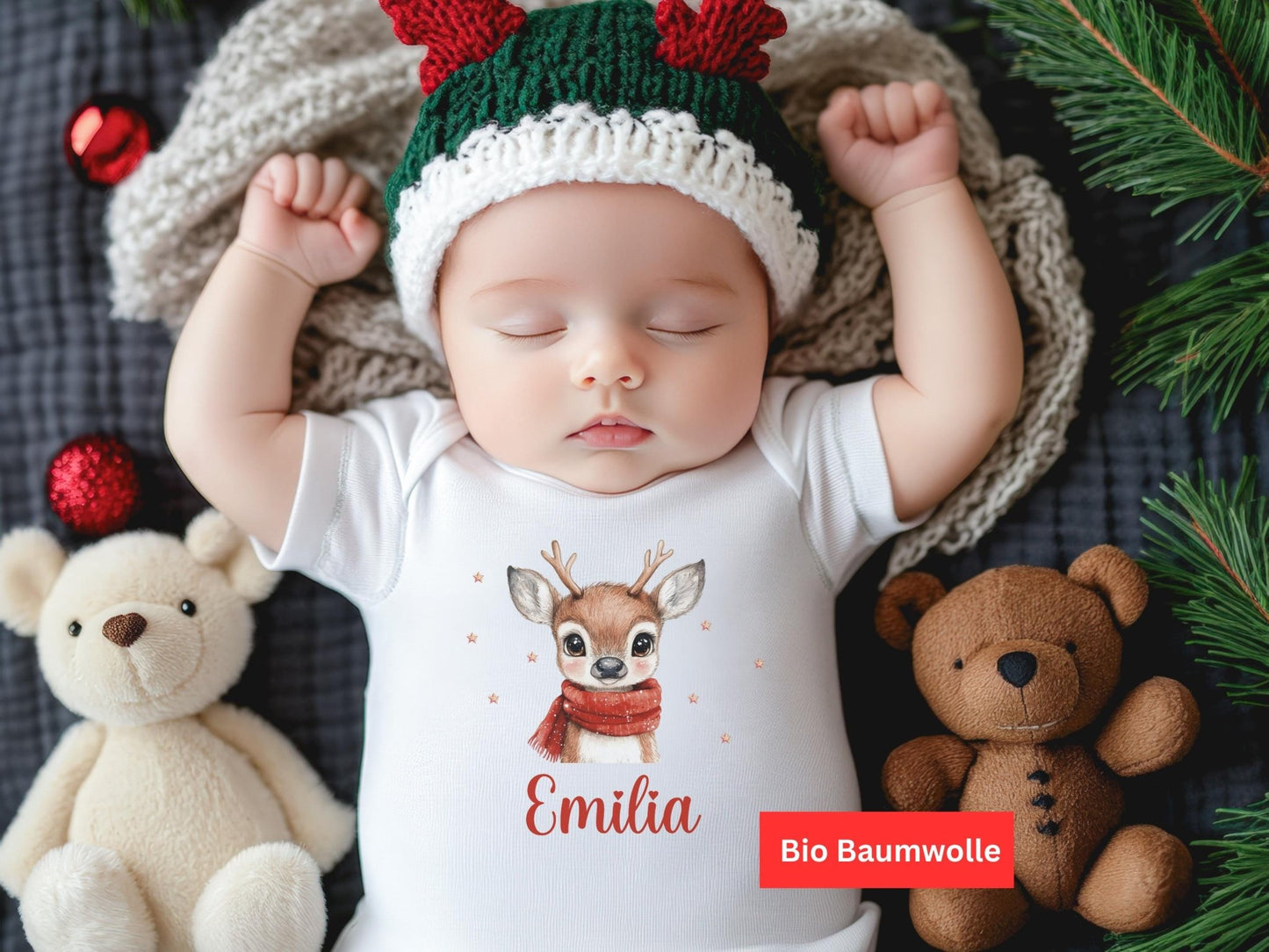 Babybody Weihnachten Personalisiert aus Bio Baumwolle Mein erstes Weihnachten Baby - Weihnachtsgeschenk