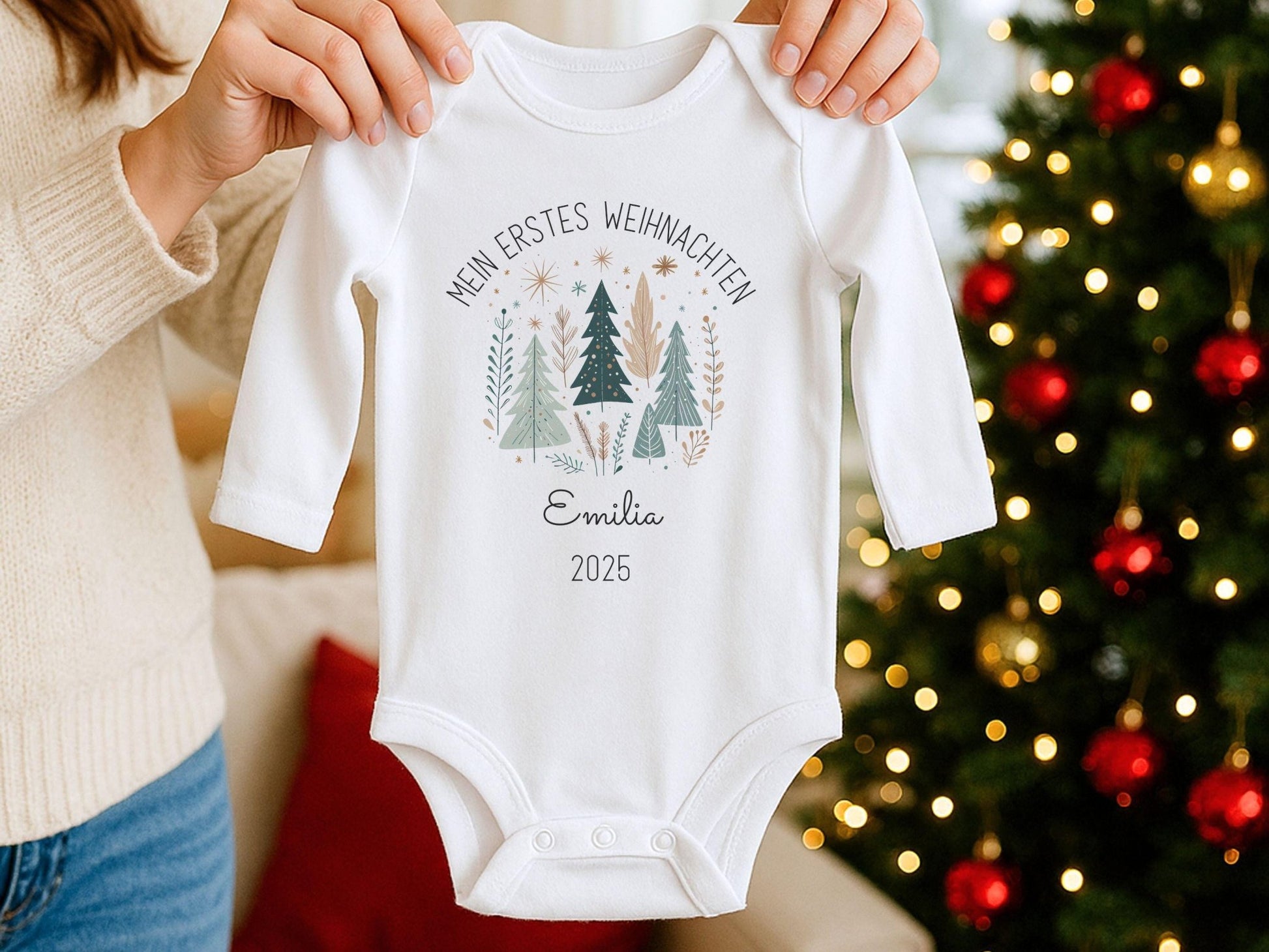 Babybody Weihnachten Personalisiert aus Bio Baumwolle Mein erstes Weihnachten Baby - Weihnachtsgeschenk