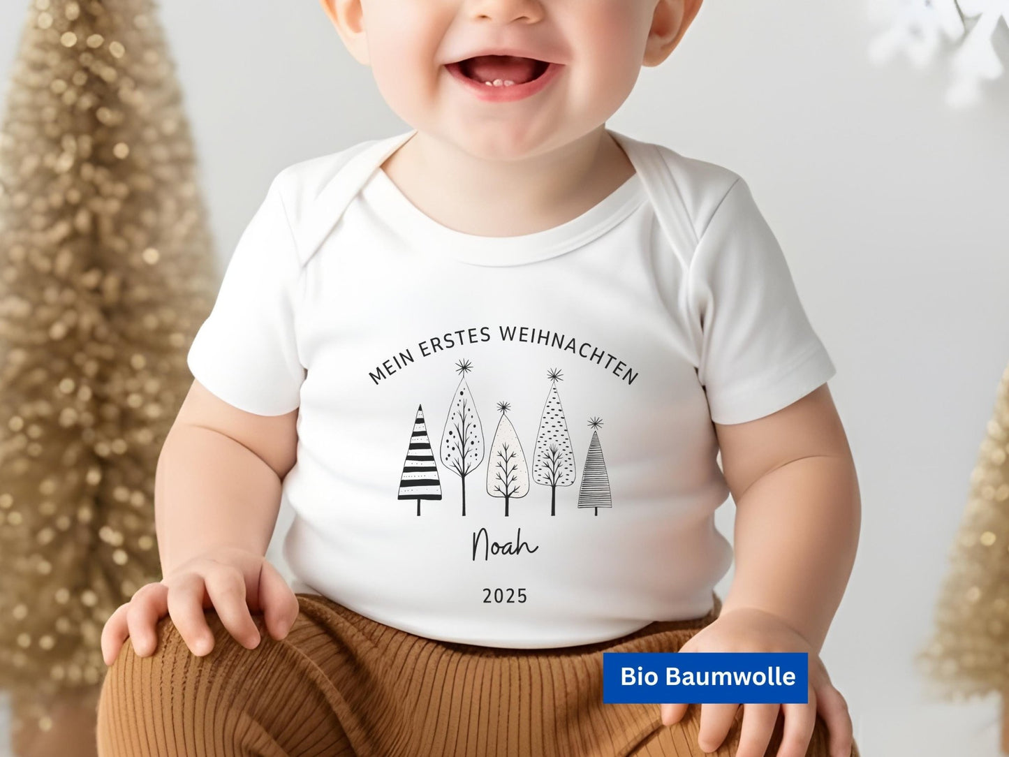Babybody Weihnachten Personalisiert aus Bio Baumwolle Mein erstes Weihnachten Baby - Weihnachtsgeschenk