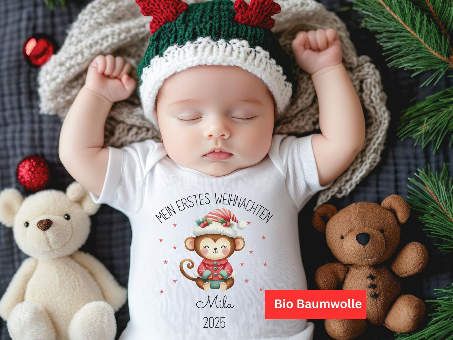 Babybody Weihnachtsgeschenk Personalisiert aus Bio Baumwolle Mein erstes Weihnachten