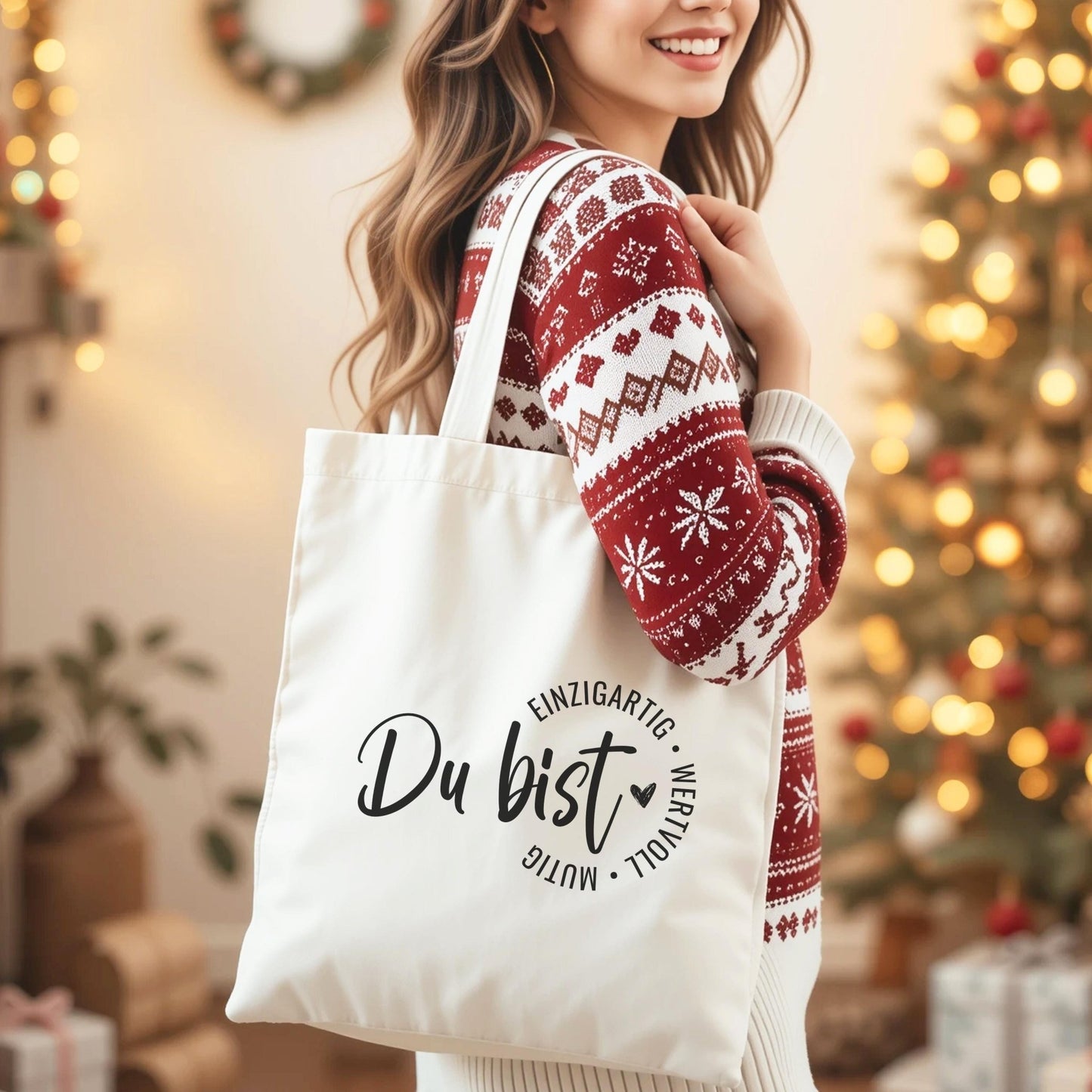 Baumwolltasche Tragetasche Geschenkbeutel Weihnachten, Mitarbeitergeschenke, nachhaltige Geschenkidee für Freunden