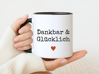 Dankbar Tasse Statement Keramikbecher zweifarbig Herbst Geschenk, Herbsttasse für Dankbarkeit Geschenk für Freundin