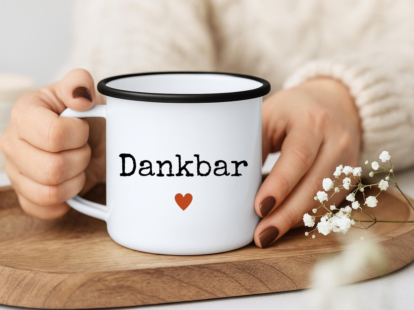 Emaille Dankbar Tasse Statement Becher Geschenk für Freundin, Familie und Sie Camping Becher, Geschenkidee für Dankbarkeit und Erntedankfest