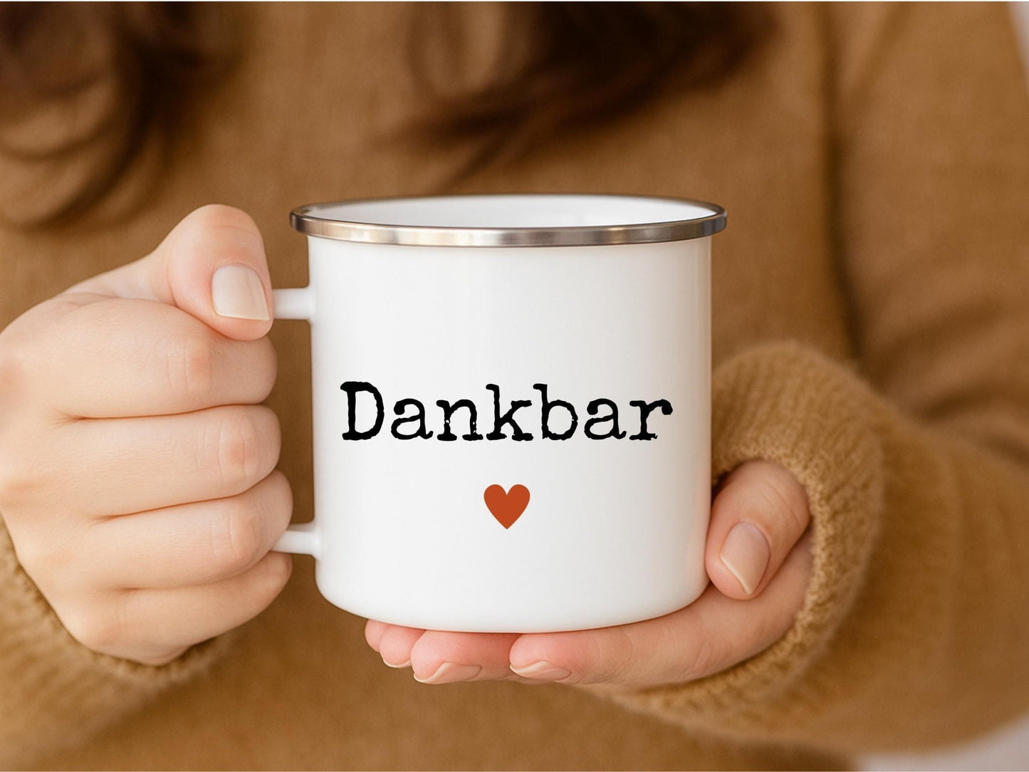 Emaille Dankbar Tasse Statement Becher Geschenk für Freundin, Familie und Sie Camping Becher, Geschenkidee für Dankbarkeit und Erntedankfest