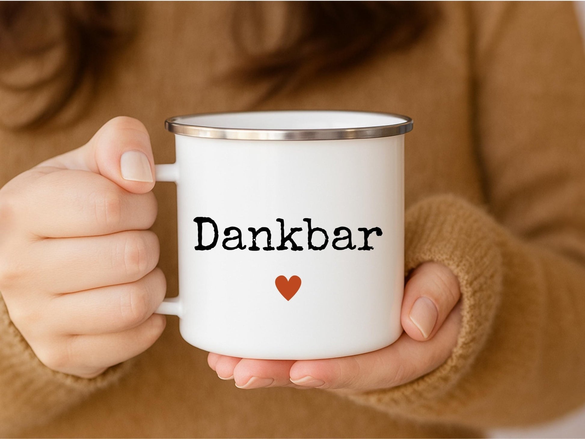 Emaille Dankbar Tasse Statement Becher Geschenk für Freundin, Familie und Sie Camping Becher, Geschenkidee für Dankbarkeit und Erntedankfest