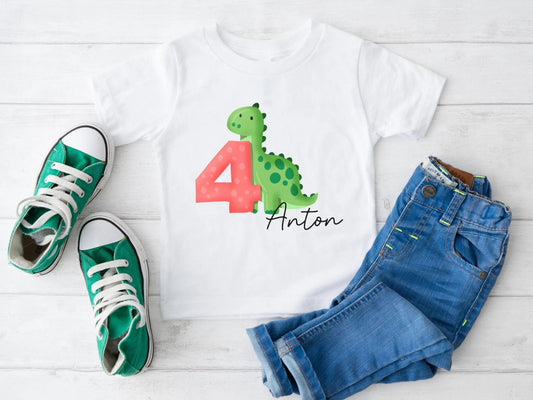 Geburtstags - Shirt Geburtstagskind T-shirt Dinosaurier Geschenk Kindergeburtstag Kinder Geschenke Geburtstagsshirt Junge Dino Personalisiert - Mamas & Minis
