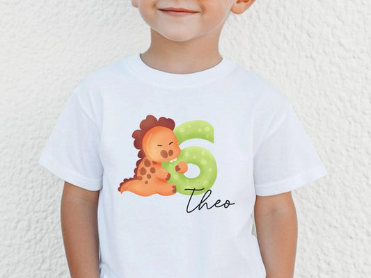 Geburtstags - Shirt Geburtstagskind T-shirt Dinosaurier Geschenk Kindergeburtstag Kinder Geschenke Geburtstagsshirt Junge Dino Personalisiert - Mamas & Minis