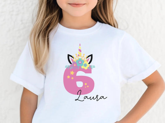 Geburtstags - Shirt Geburtstagskind T-shirt Einhorn Geschenk Kindergeburtstag Kinder Geschenke Geburtstagsshirt Mädchen Personalisiert - Mamas & Minis