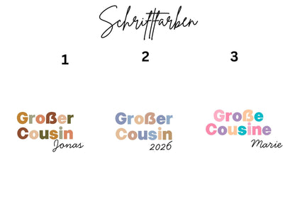 Großer Cousin Große Cousine Shirt & Babybody Set Partnerlook Outfit aus Bio - Baumwolle für Schwangerschaftsverkündung und Familienoutfit