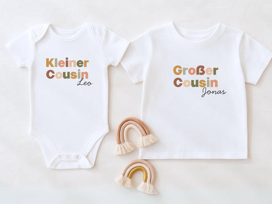 Cousin und Cousine Partnerlook Set - T-Shirt und Babybody