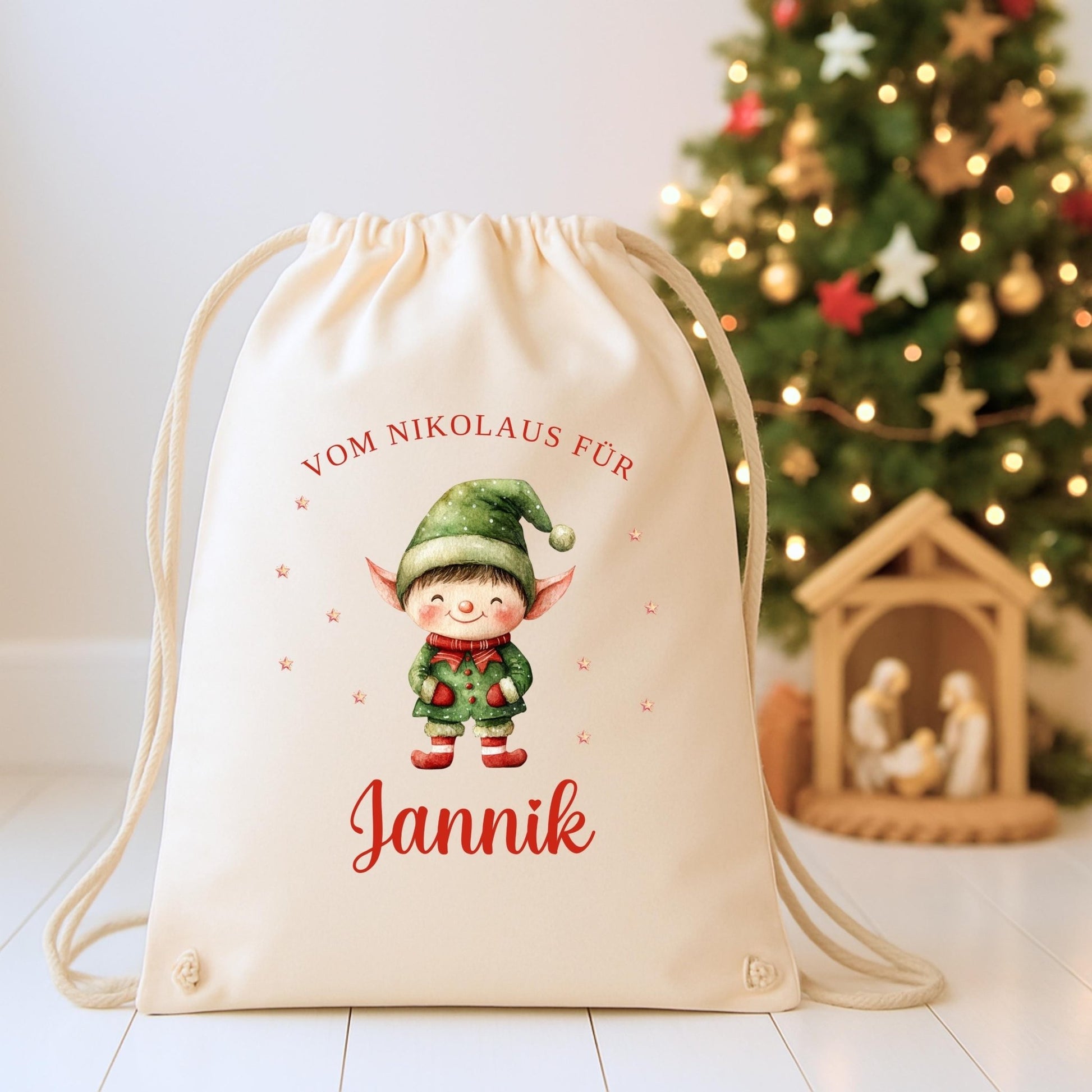 Großer Nikolausbeutel aus Baumwolle, Nachhaltiger Nikolaussack für Kinder Personalisiert, Geschenkbeutel zu Nikolaus & Weihnachten