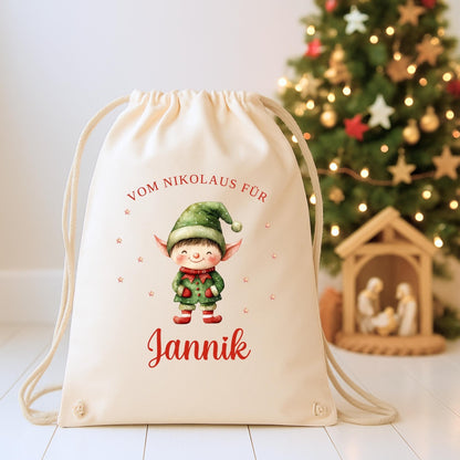 Großer Nikolausbeutel aus Baumwolle, Nachhaltiger Nikolaussack für Kinder Personalisiert, Geschenkbeutel zu Nikolaus & Weihnachten