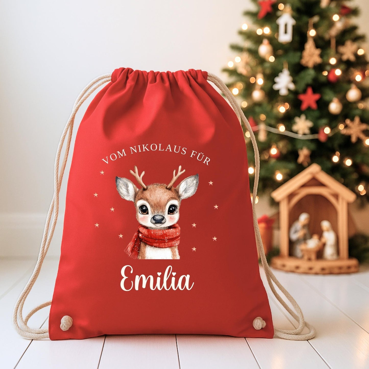 Großer Nikolausbeutel aus Baumwolle, Nachhaltiger Nikolaussack für Kinder Personalisiert, Geschenkbeutel zu Nikolaus & Weihnachten