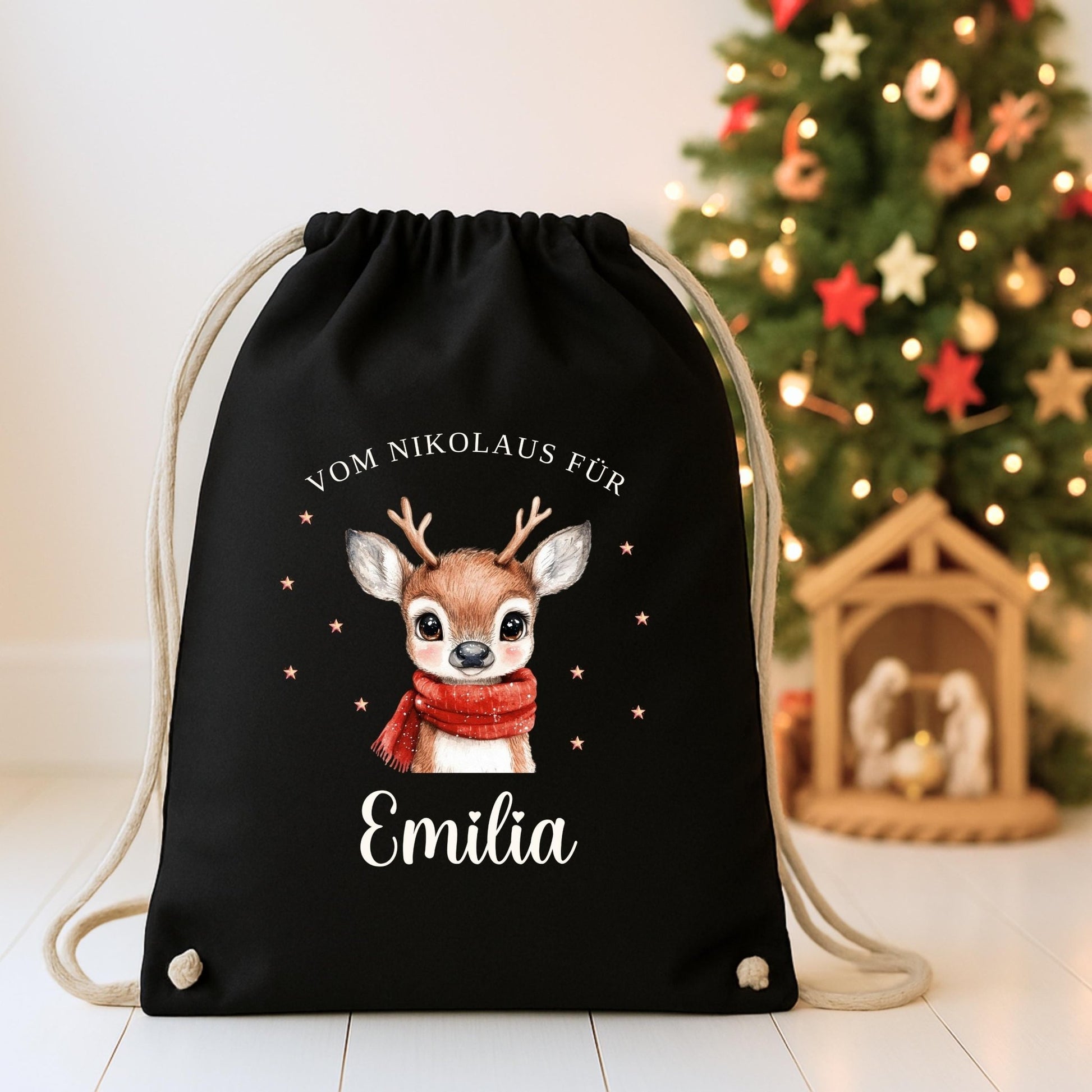 Großer Nikolausbeutel aus Baumwolle, Nachhaltiger Nikolaussack für Kinder Personalisiert, Geschenkbeutel zu Nikolaus & Weihnachten