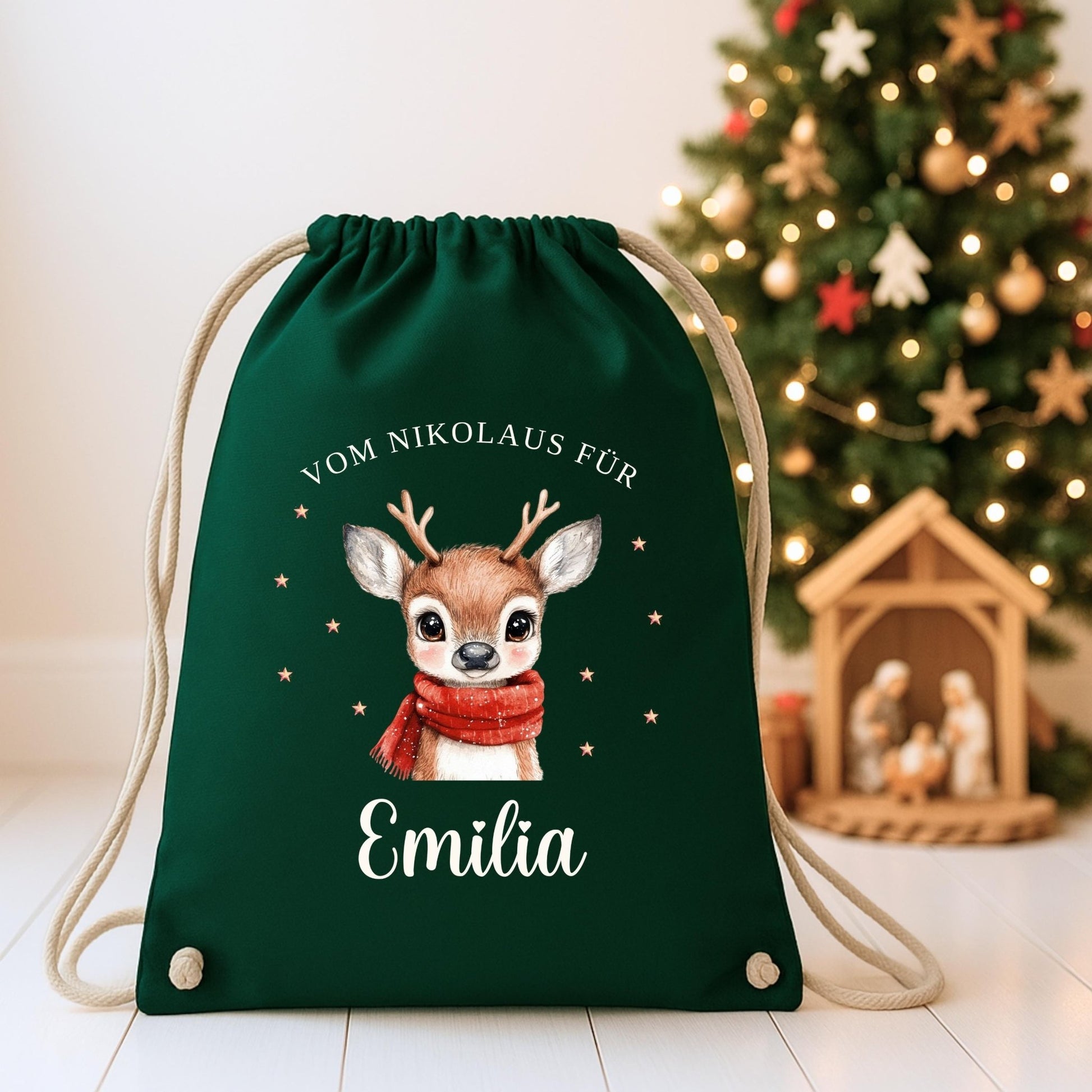 Großer Nikolausbeutel aus Baumwolle, Nachhaltiger Nikolaussack für Kinder Personalisiert, Geschenkbeutel zu Nikolaus & Weihnachten