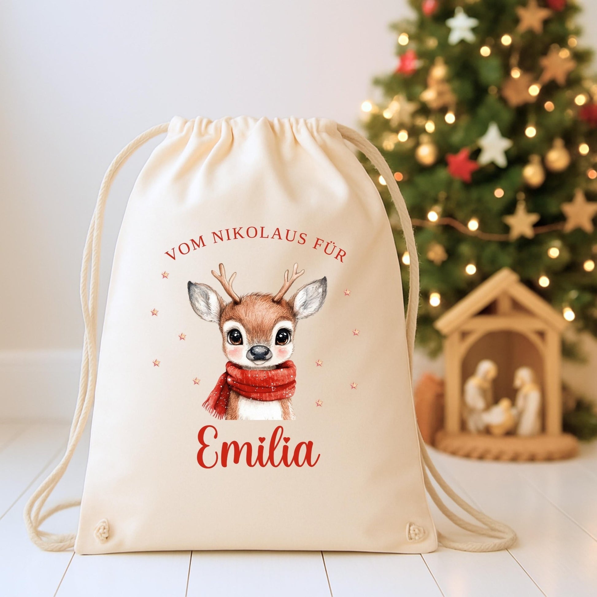 Großer Nikolausbeutel aus Baumwolle, Nachhaltiger Nikolaussack für Kinder Personalisiert, Geschenkbeutel zu Nikolaus & Weihnachten