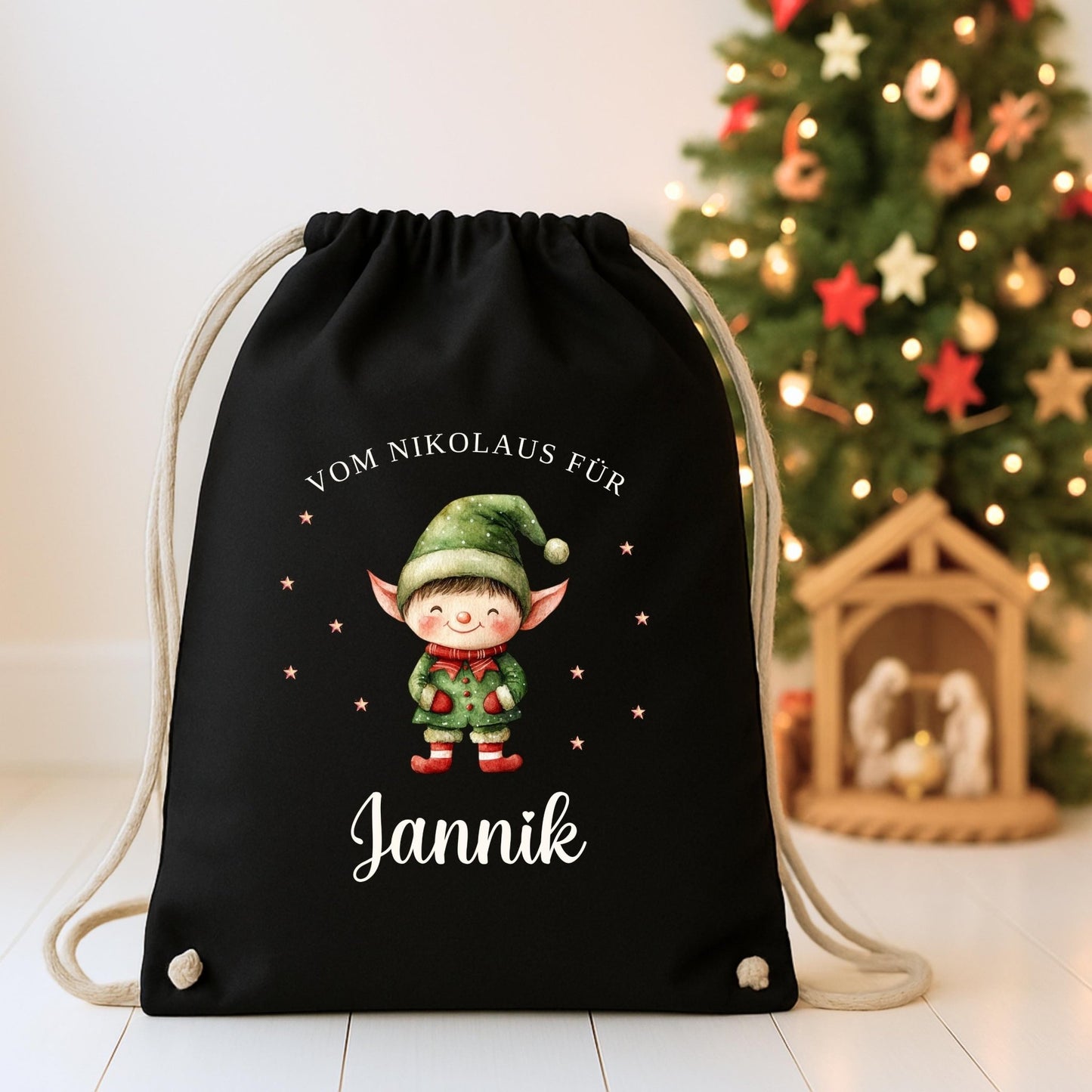 Großer Nikolausbeutel aus Baumwolle, Nachhaltiger Nikolaussack für Kinder Personalisiert, Geschenkbeutel zu Nikolaus & Weihnachten