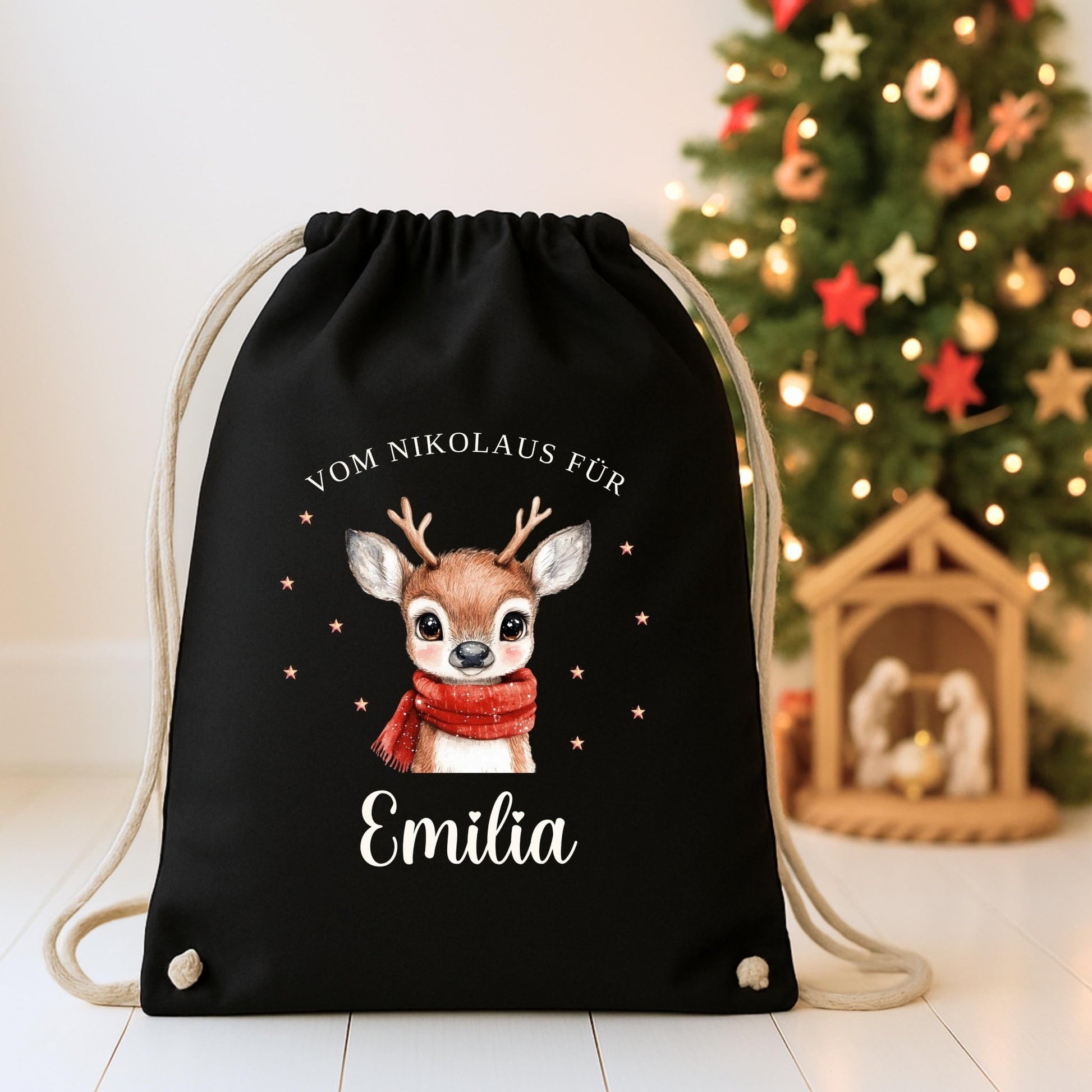 Großer Nikolausbeutel aus Baumwolle, Nachhaltiger Nikolaussack für Kinder Personalisiert, Geschenkbeutel zu Nikolaus & Weihnachten