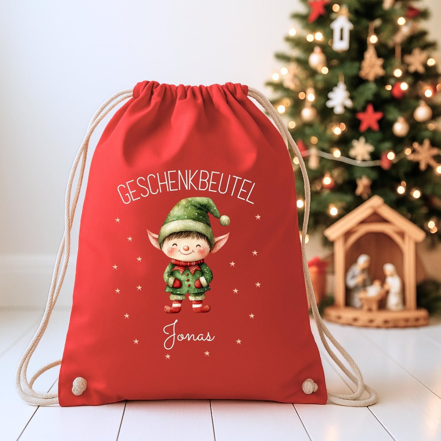 Großer Nikolausbeutel aus Baumwolle, Personalisierter Stoffbeutel zu Weihnachten für Kinder, Geschenkbeutel zu Weihnachten und Nikolaus