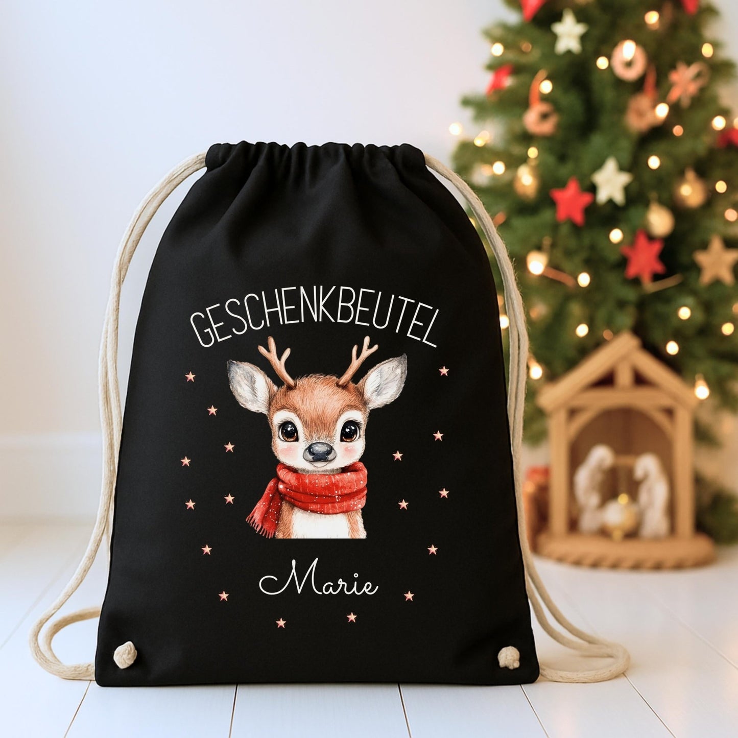 Großer Nikolausbeutel aus Baumwolle, Personalisierter Stoffbeutel zu Weihnachten für Kinder, Geschenkbeutel zu Weihnachten und Nikolaus