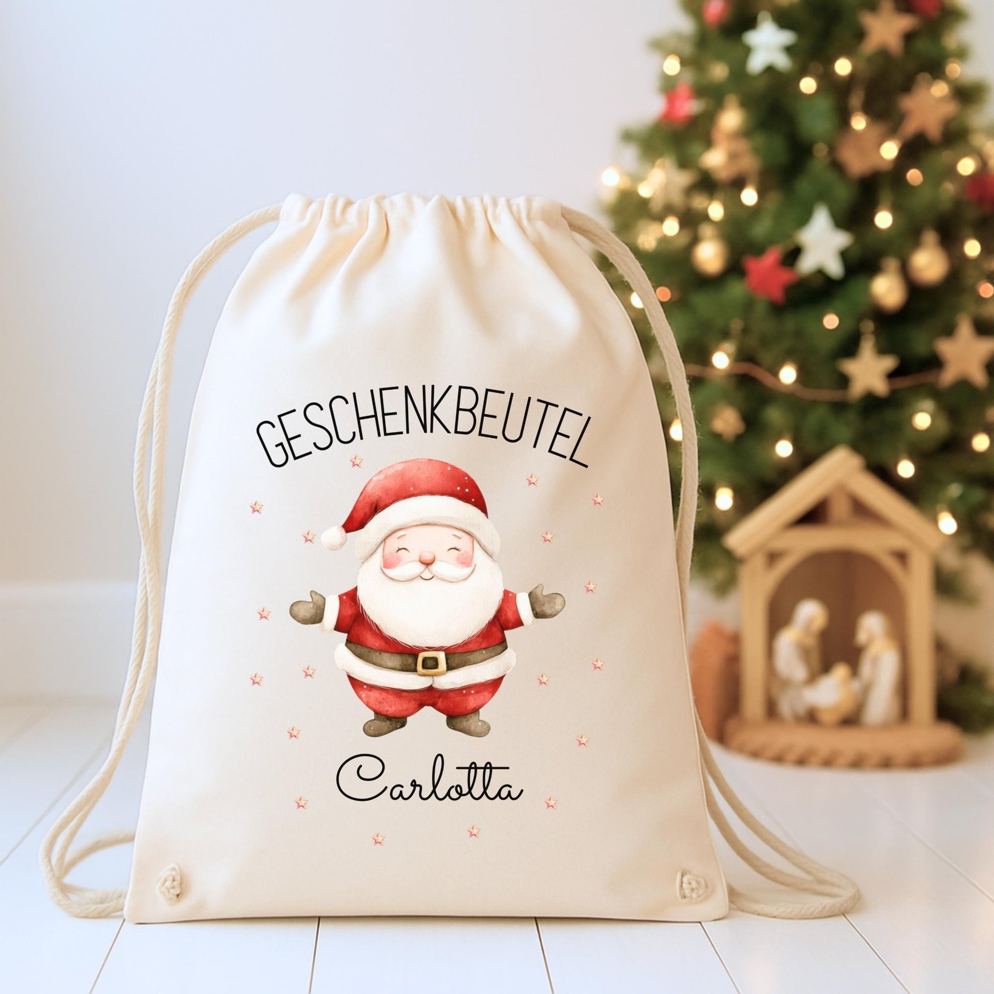 Großer Nikolausbeutel aus Baumwolle, Personalisierter Stoffbeutel zu Weihnachten für Kinder, Geschenkbeutel zu Weihnachten und Nikolaus