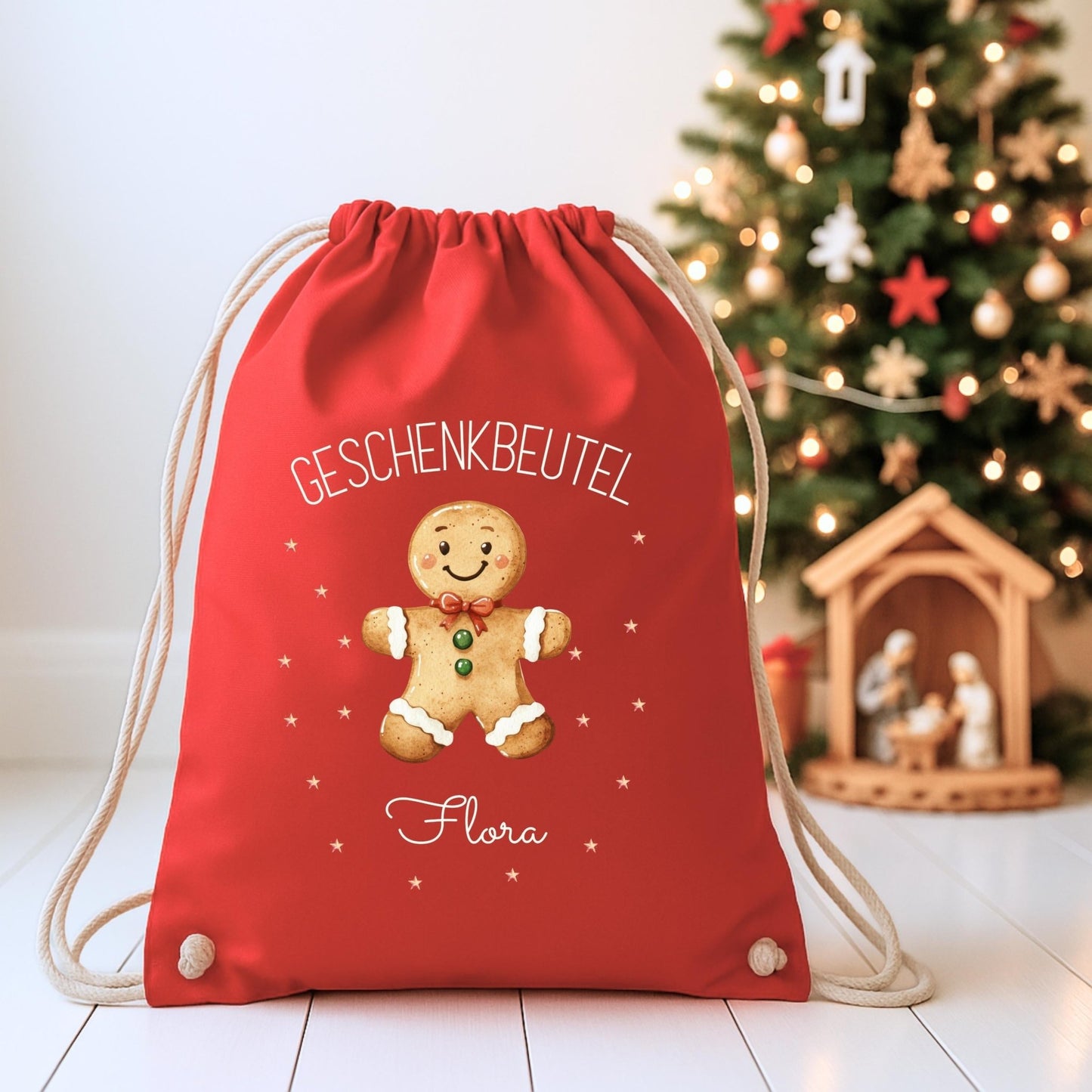 Großer Nikolausbeutel aus Baumwolle, Personalisierter Stoffbeutel zu Weihnachten für Kinder, Geschenkbeutel zu Weihnachten und Nikolaus
