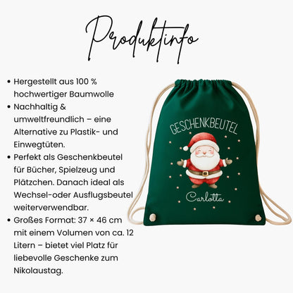 Großer Nikolausbeutel aus Baumwolle, Personalisierter Stoffbeutel zu Weihnachten für Kinder, Geschenkbeutel zu Weihnachten und Nikolaus