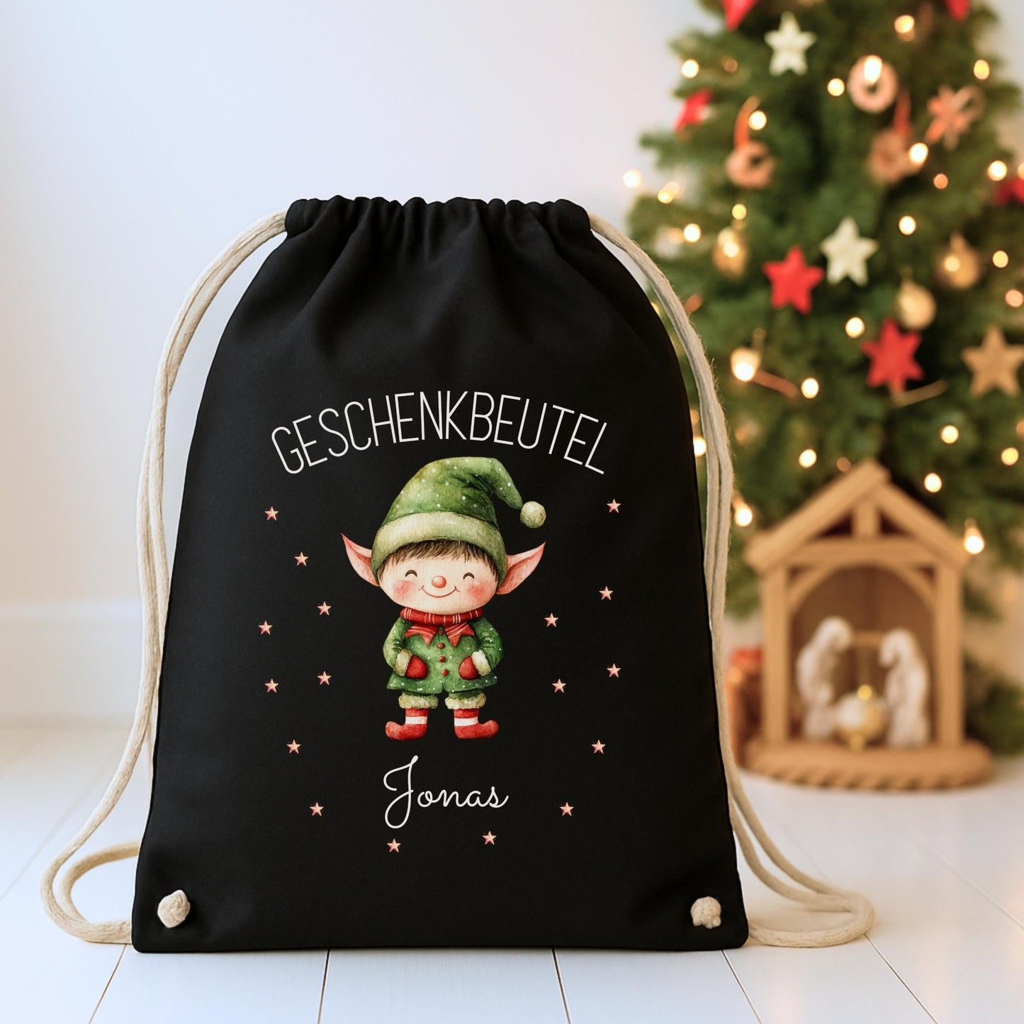 Großer Nikolausbeutel aus Baumwolle, Personalisierter Stoffbeutel zu Weihnachten für Kinder, Geschenkbeutel zu Weihnachten und Nikolaus