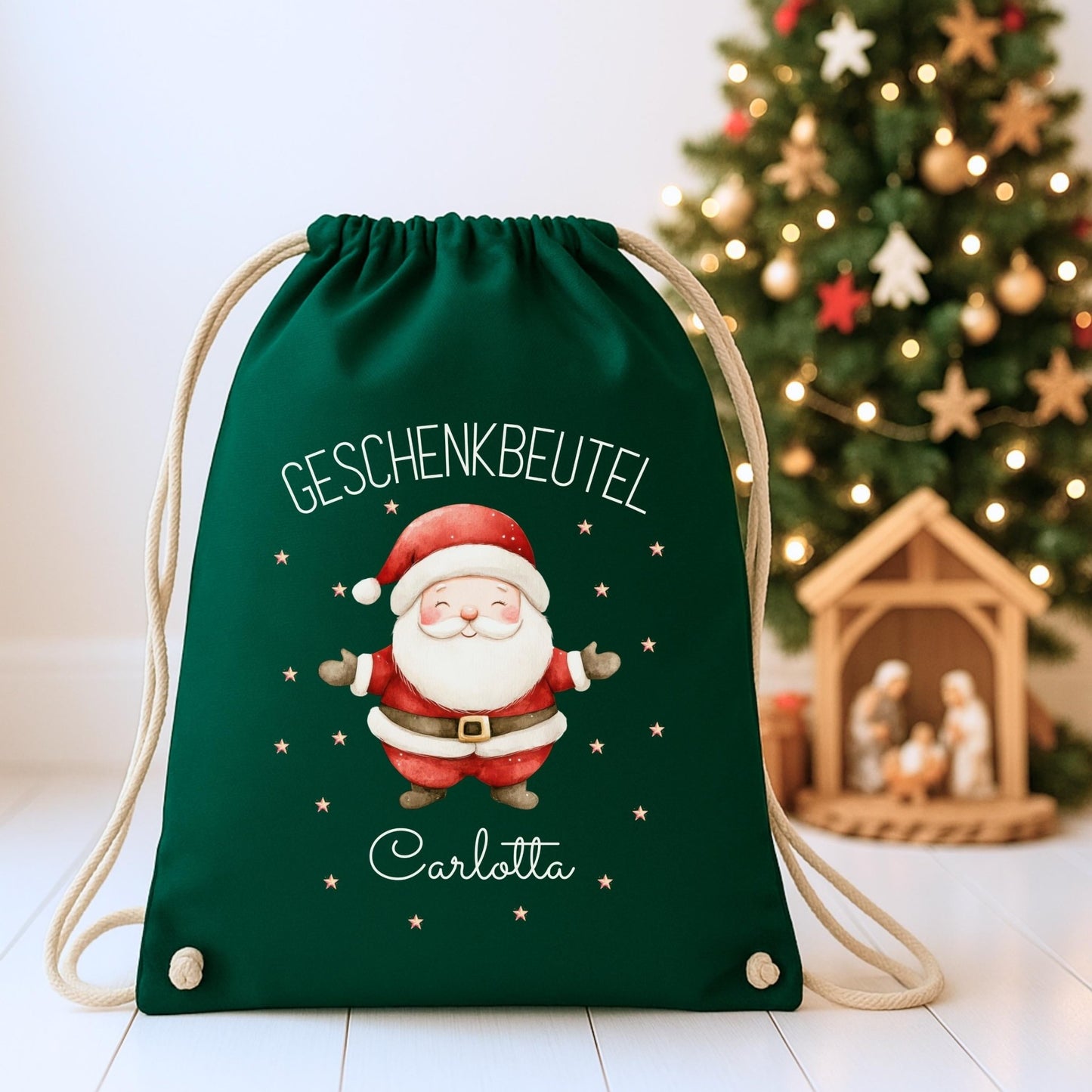 Großer Nikolausbeutel aus Baumwolle, Personalisierter Stoffbeutel zu Weihnachten für Kinder, Geschenkbeutel zu Weihnachten und Nikolaus