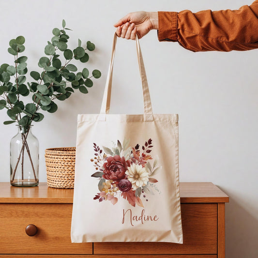 Herbst Tragetasche Personalisiert aus Baumwolle Florale Geschenk - Tasche Weihnachtsgeschenk für sie Geschenk für Freundin Tasche mit Blumen