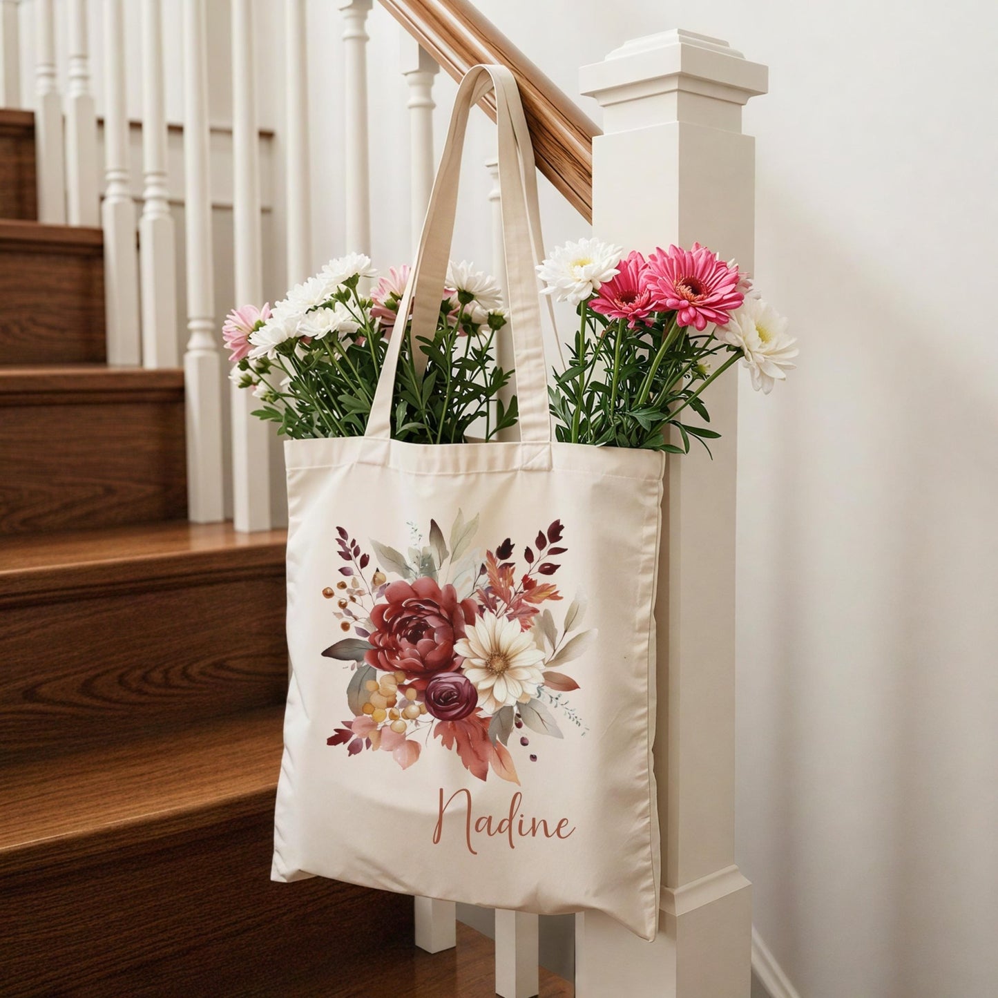 Herbst Tragetasche Personalisiert aus Baumwolle Florale Geschenk - Tasche Weihnachtsgeschenk für sie Geschenk für Freundin Tasche mit Blumen