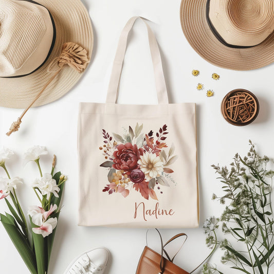 Herbst Tragetasche Personalisiert aus Baumwolle Florale Geschenk - Tasche Weihnachtsgeschenk für sie Geschenk für Freundin Tasche mit Blumen