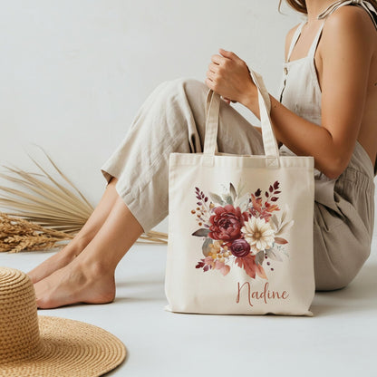 Herbst Tragetasche Personalisiert aus Baumwolle Florale Geschenk - Tasche Weihnachtsgeschenk für sie Geschenk für Freundin Tasche mit Blumen