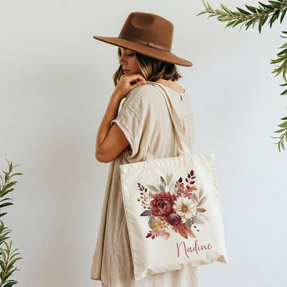 Herbst Tragetasche Personalisiert aus Baumwolle Florale Geschenk - Tasche Weihnachtsgeschenk für sie Geschenk für Freundin Tasche mit Blumen