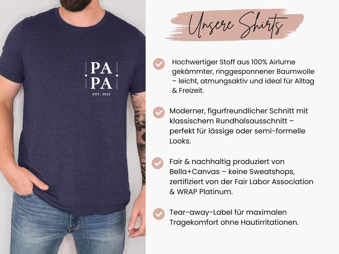 Papa - Geschenke Personalisiertes Papa Shirt Partnerlook Geschenke Vatertag Familie Outfit Männer Shirt Papageschenk TShirt Tochter Sohn Mini - Mamas & Minis