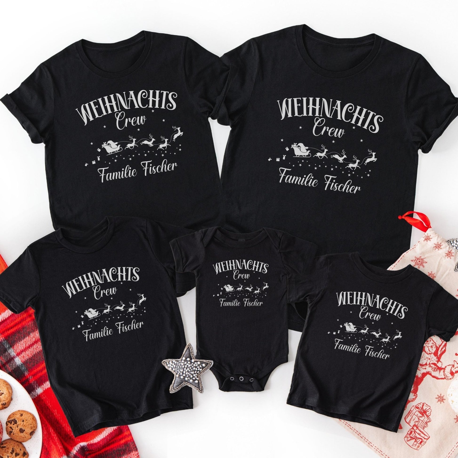 Personalisierte Weihnachten - Shirts für die Familie, Weihnachtsoutfits für Geschwister, Mama, Papa, Mini, Baby Weihnachten Partnerlook
