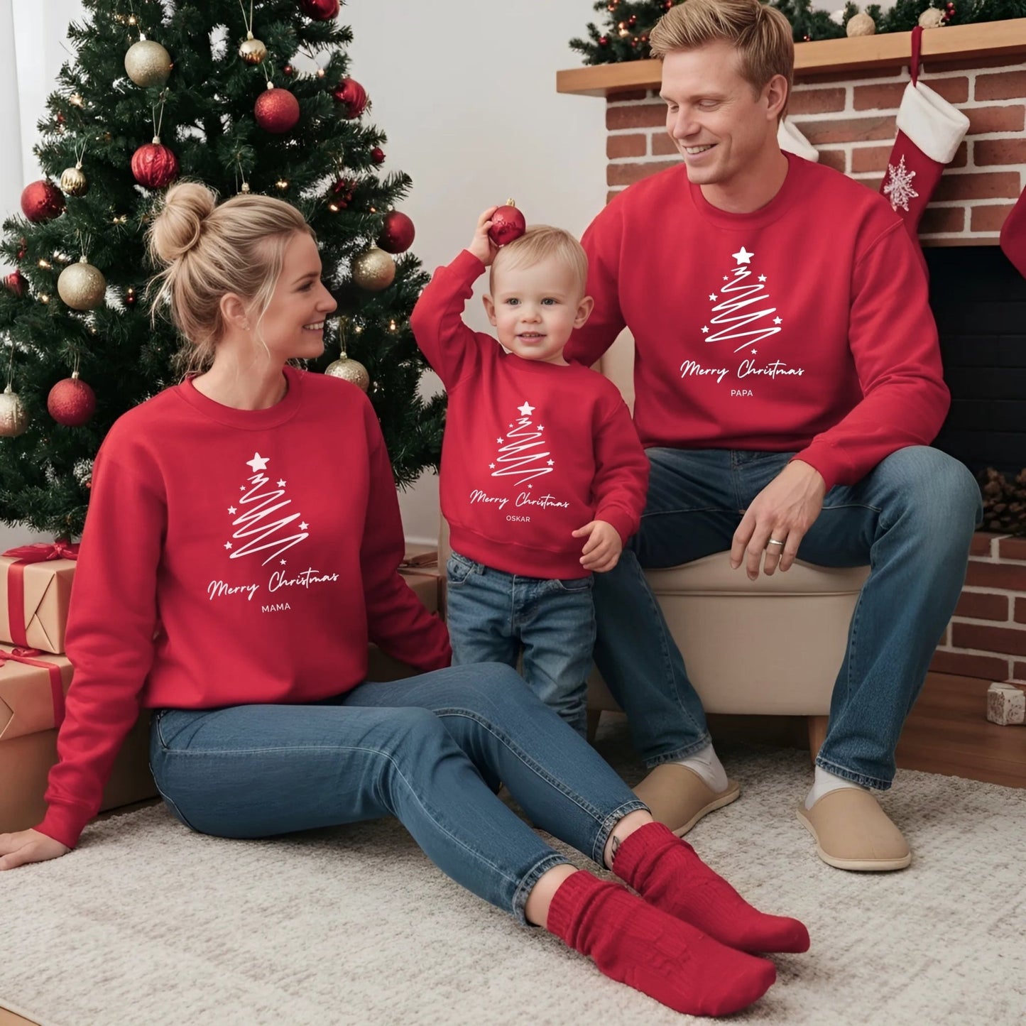 Personalisierte Weihnachts - Shirts für die Familie, Weihnachten - Partnerlook mit Namen