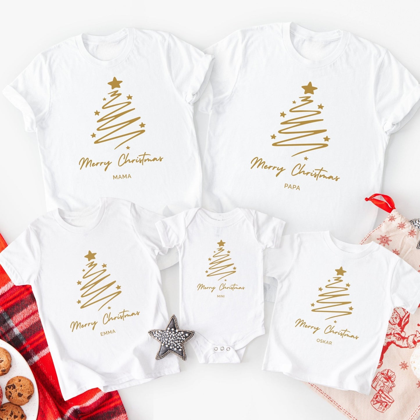 Personalisierte Weihnachts - Shirts für die Familie, Weihnachten - Partnerlook mit Namen