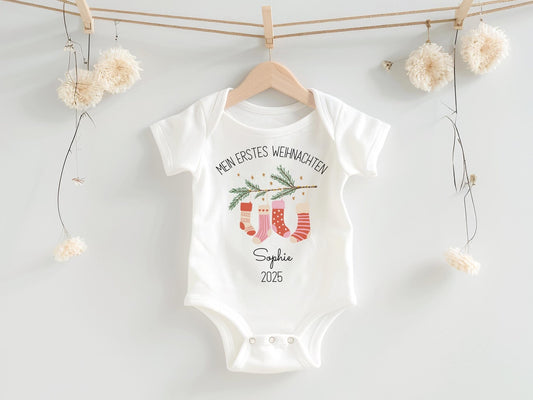 Personalisierter Babybody Weihnachten - Geschenke Mein erstes Weihnachten Outfit Baby - Weihnachtsgeschenk Bio Baby Body aus Baumwolle