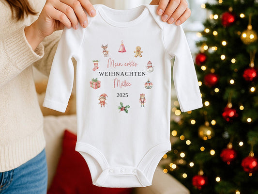 Personalisierter Babybody Weihnachten - Geschenke Mein erstes Weihnachten Outfit Baby - Weihnachtsgeschenk Bio Baby Body aus Baumwolle